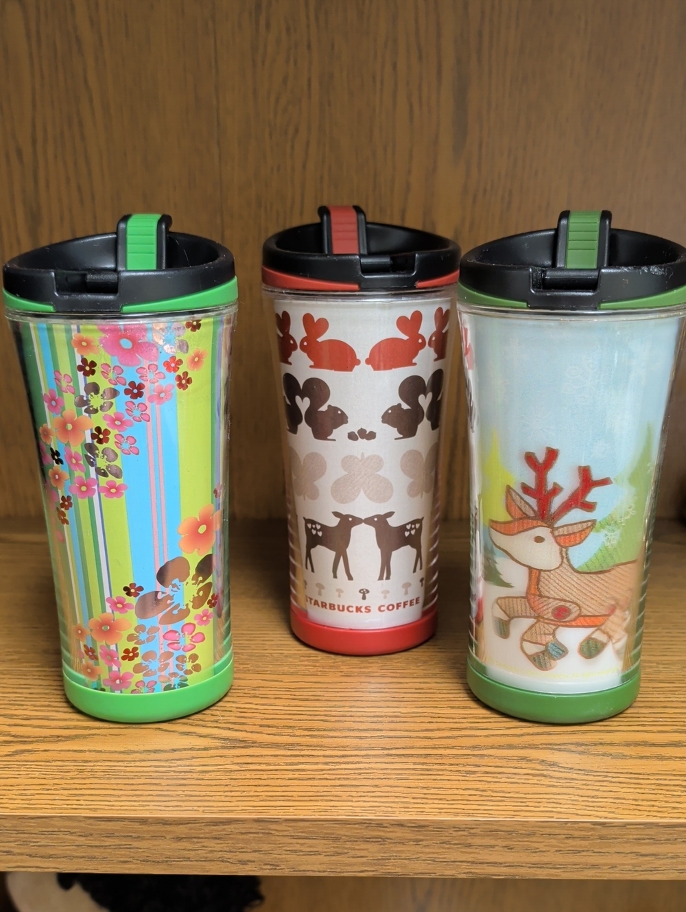 Starbucks Multi-Pattern Travel Tumbler Trio with Green and Red Accents